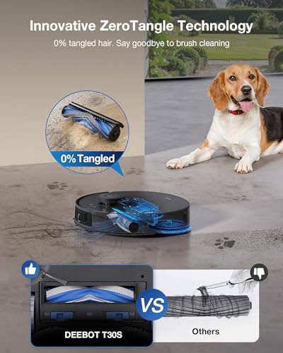 ECOVACS DEEBOT T30S Robot Vacuum and Mop, 11000Pa, ZeroTangle Technology, TruEdge Adaptive Edge Mopping, Hot Water Mop Washing, Self-Emptying