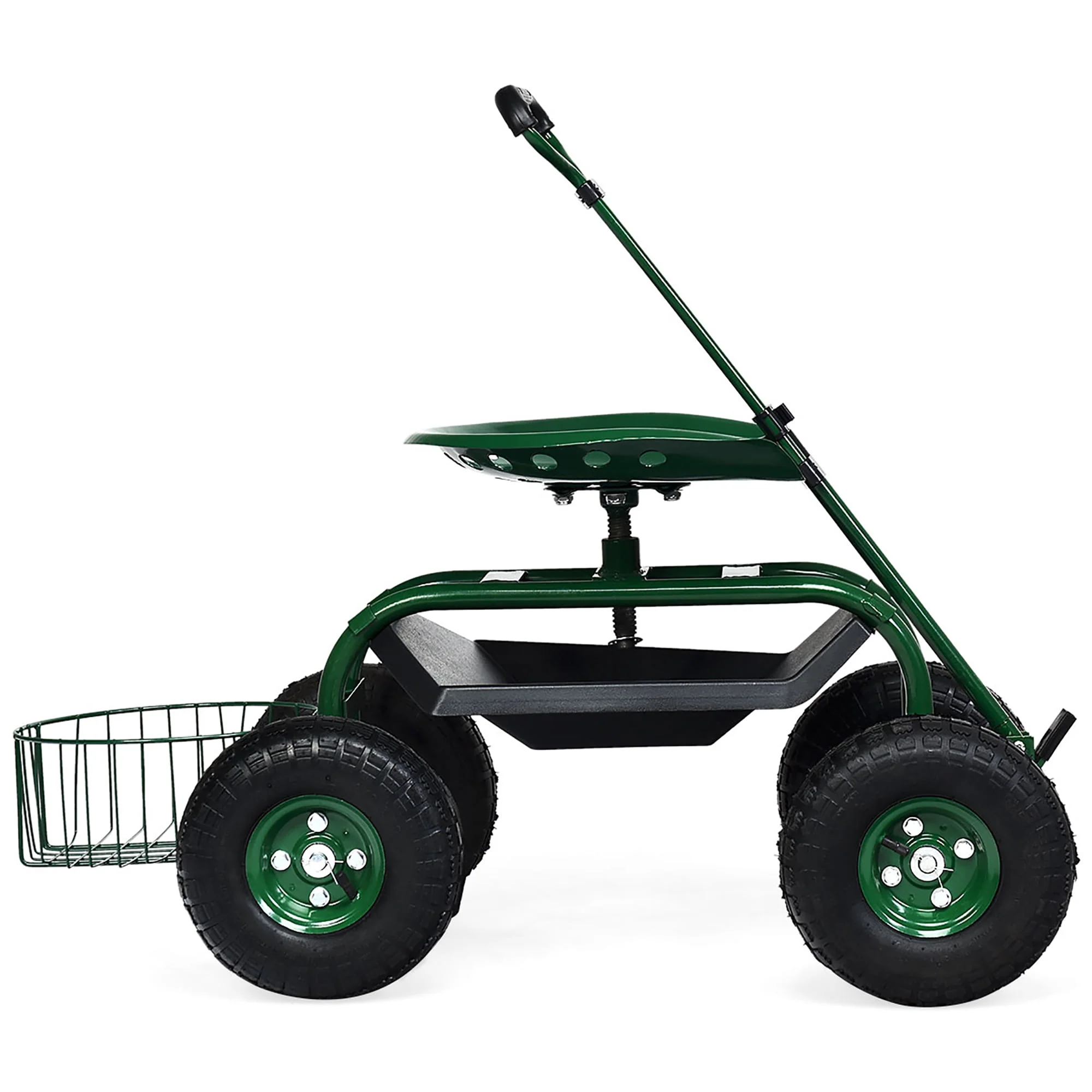 Costway Garden Cart Rolling Work Seat w/Tray Basket E xtendable Handle Green