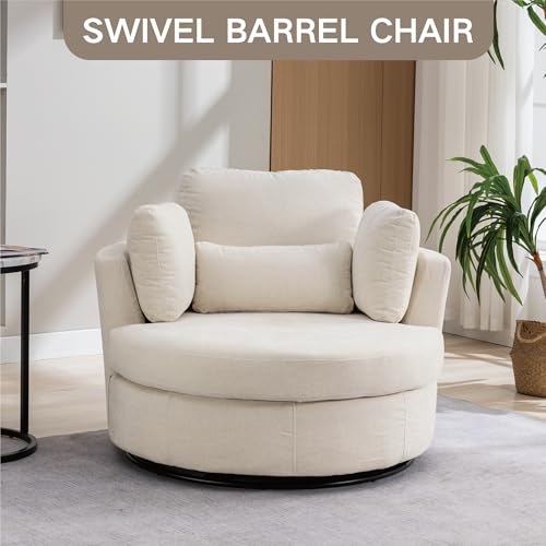 Chifee & Vingol 42.2" Oversized Swivel Accent Chair Round Barrel Chair,Chenille,Beige