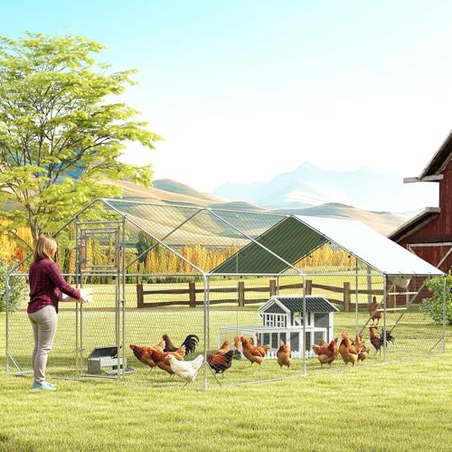 PawHut Wooden Chicken Coop with Run for 3-4 Chickens, Hen House with Nesting Box, Removable Tray, Fence, Outdoor Poultry Cage, 68" x 59" x 42", Gray
