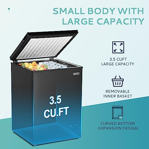EUHOMY 3.5 Cu.Ft Chest Freezer with Removable Basket, Small Deep Freezer Adjustable 7 Thermostat, Quiet Mini Freezer Free-Standing Top Door