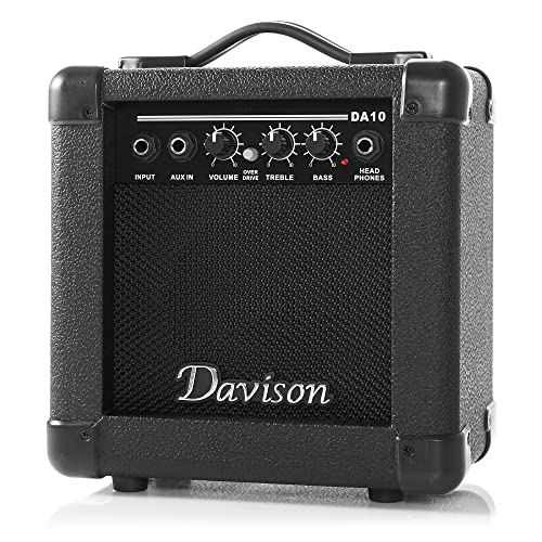 Davison Guitars Full Size Electric Guitar with 10-Watt Amp, Black - Right Handed Beginner Kit with Gig Bag and Accessories