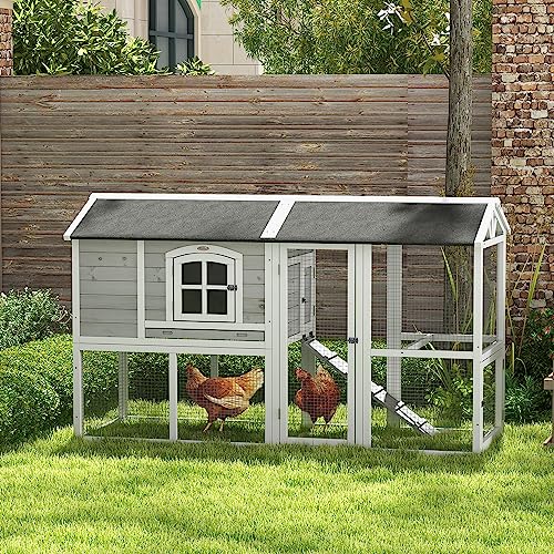 PawHut Chicken Coop, Wooden Chicken Hutch for 4 Chickens with Nesting Box, Removable Tray, Run, Hen House for Outdoor, Backyard, Farm