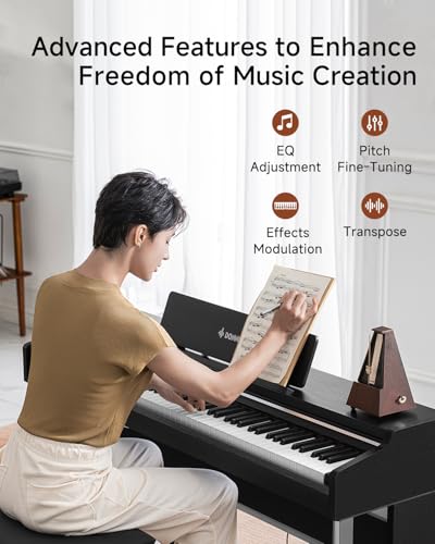 Donner DDP-200 Pro Digital Piano with 88 Key Graded Weighted Keyboard, 2.4" IPS Screen, Record, Wireless Connection, 100+ Sounds, 256 Polyphony