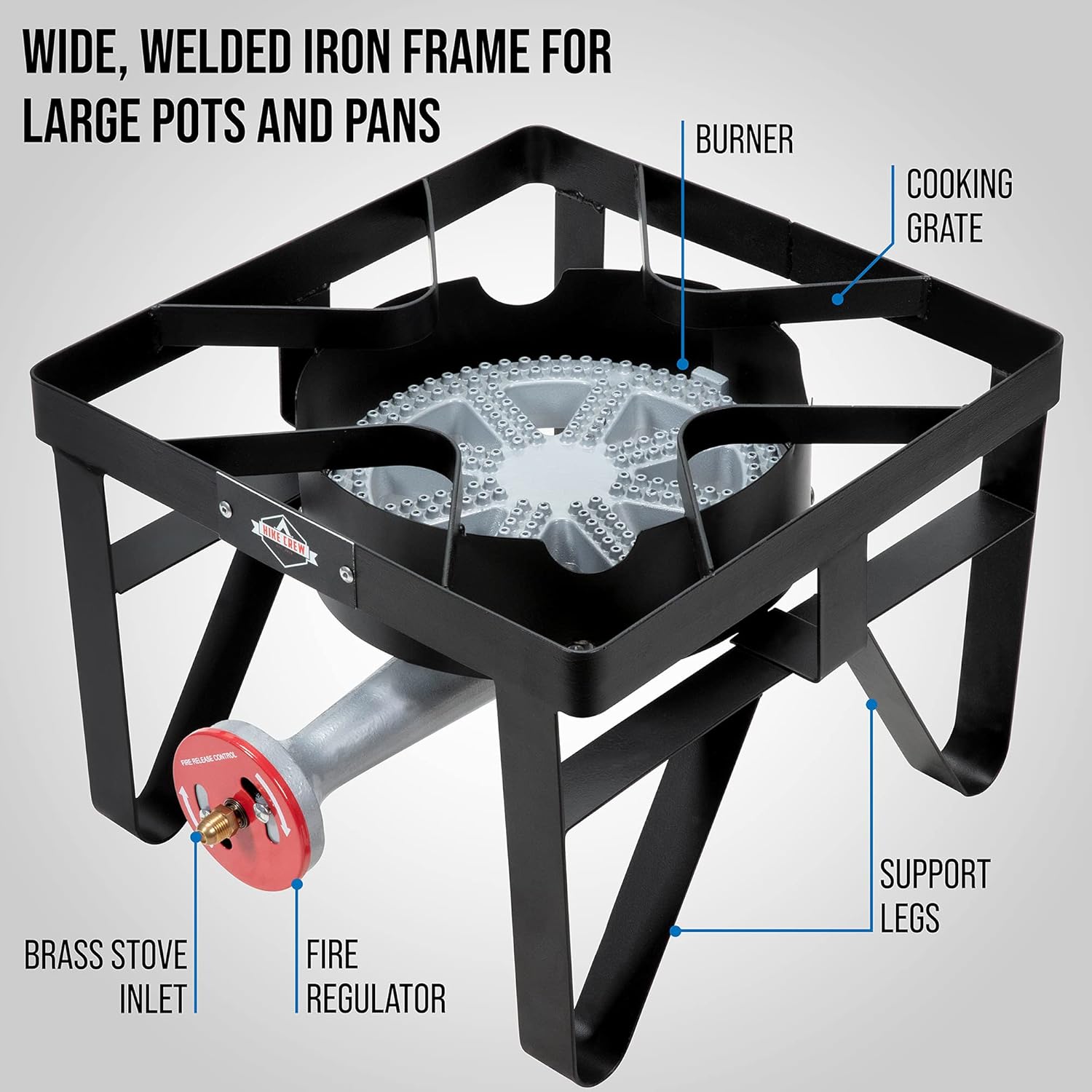 Hike Crew Cast Iron Single-Burner Outdoor Gas Stove | 220,000 BTU Portable Propane-Powered Cooktop | with Blue Flame Air Control Panel