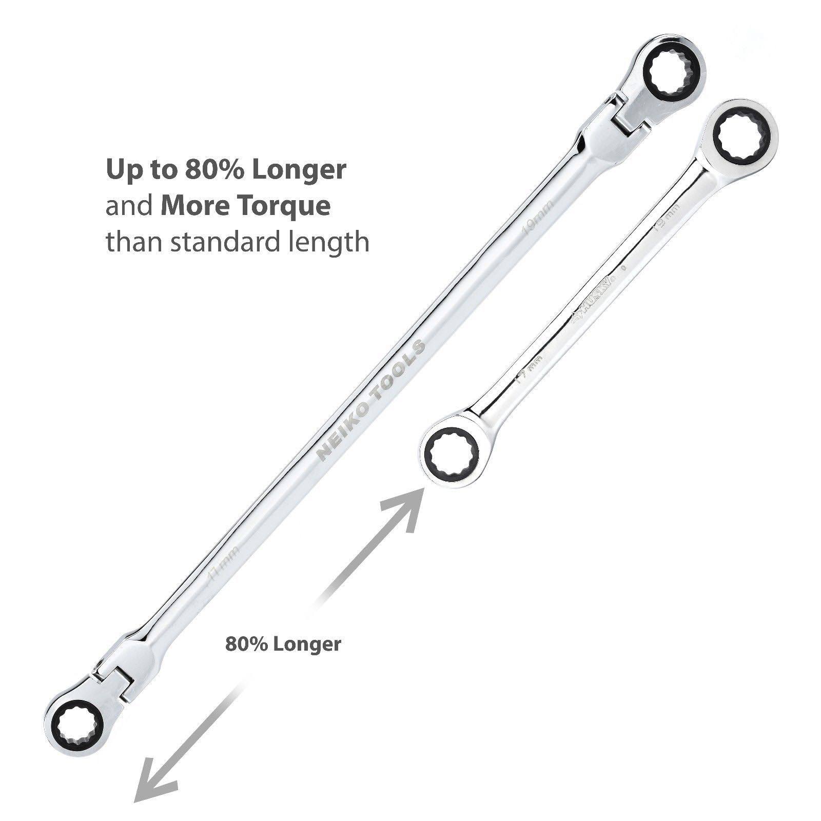 Double Box End Ratcheting Wrench 5 PC Metric Universal Flexible Head Auto Flex 03114