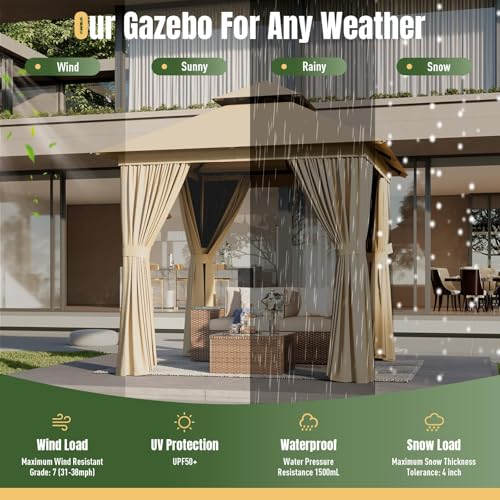 AOXUN Outdoor Gazebo for Patio 10x12, Metal Frame Canopy with Double Roofs