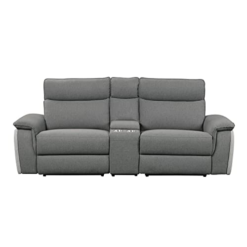 Lexicon Raelynn Power Double Reclining Loveseat, Light Gray/Dark Gray