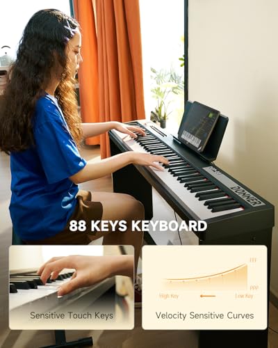 Donner Digital Piano Keyboard Velocity-Sensitive 88 Keys with Removable Piano Stand, Compact Beginner Home Electric Piano with Split Mode, LCD Screen