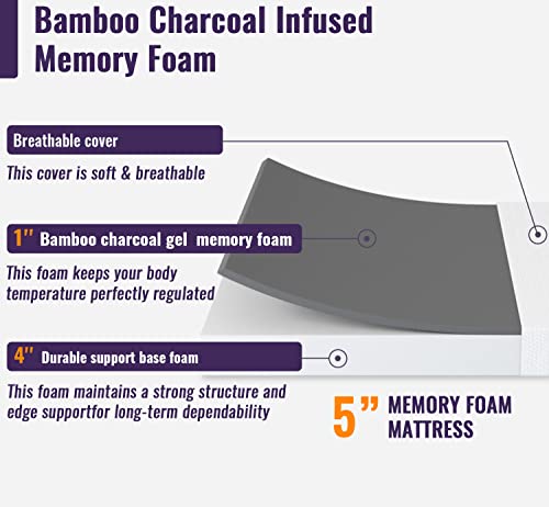 PayLessHere 5 Inch Memory Foam Mattress/Cooling Gel Bamboo Charcoal Infused Mattress/Medium Firm Mattresses/CertiPUR-US