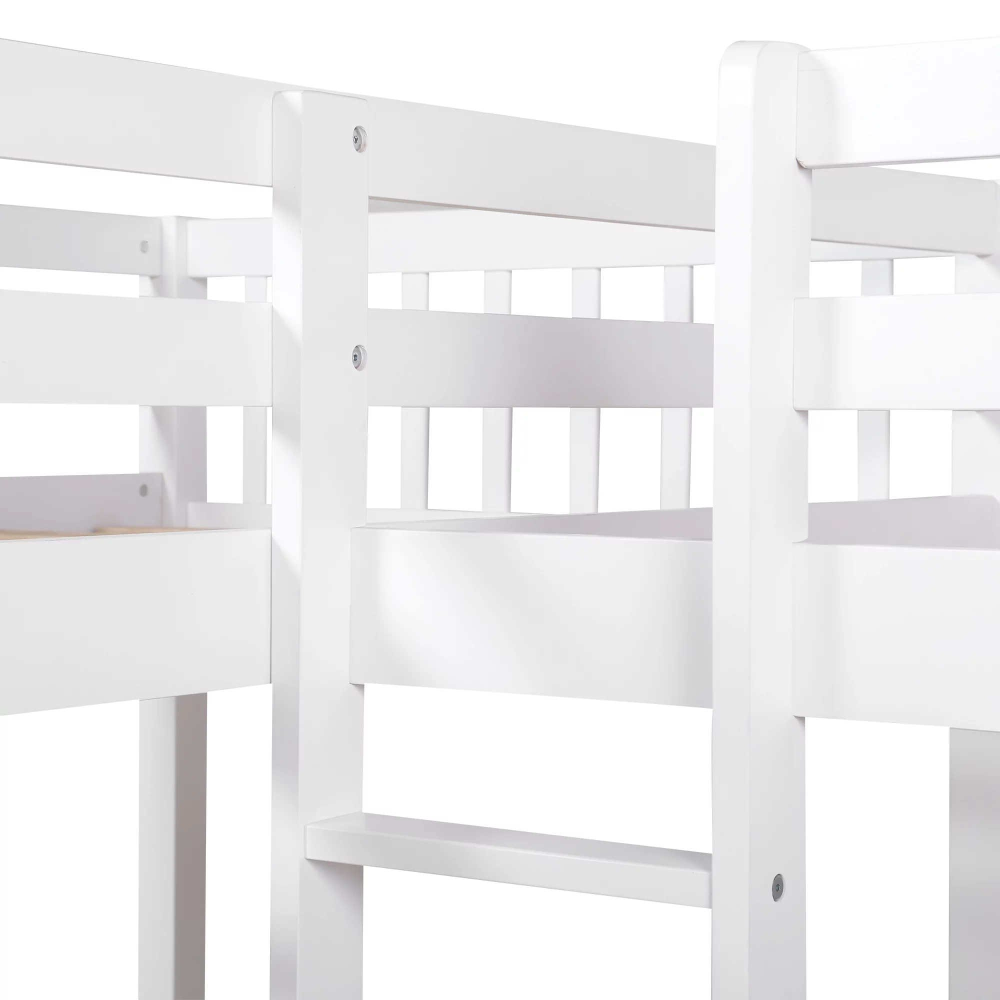 White Twin L-Shaped Bunk Bed with Drawers