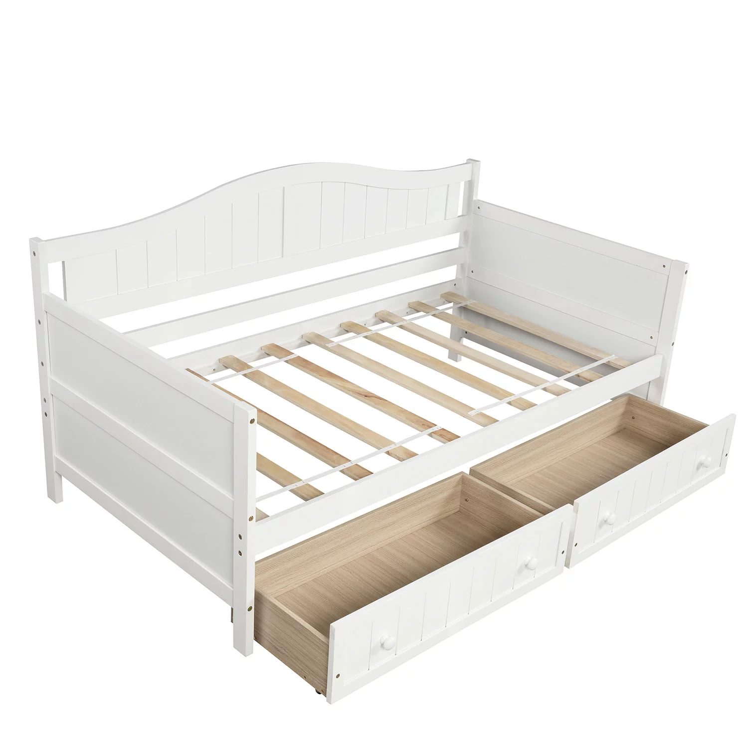 Gewnee Wood Twin Size Daybed with Two Storage Drawers for Kids Bedroom,White