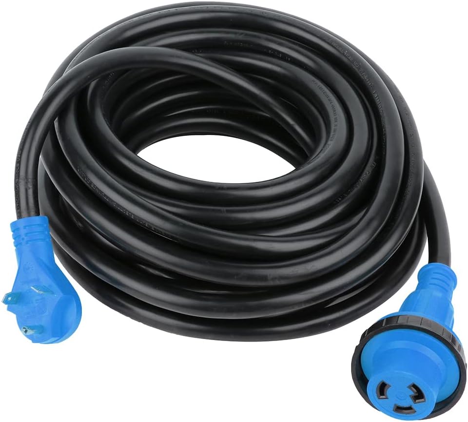 SCITOO RV Cord 50 Feet 30 Amp RV Extension Cord, Heavy Duty STW 10AWG 3 Wire with LED Power Indicator, Free 30A Female to 15A Male Adaptor