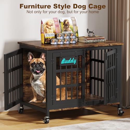 EasyCom 48"/42"/33" Dog Crate Furniture with Name Tag, Heavy Duty Dog Kennel Indoor for Large Dogs