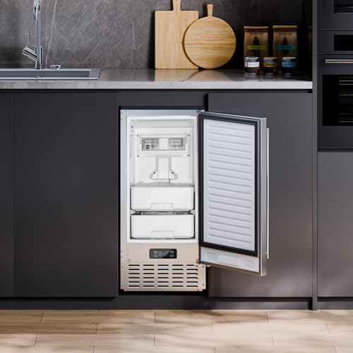 VEVOR Under Counter Ice Maker Machine, Crescent Ice, 25 Lbs/Day Stainless Steel Built in Ice Maker with Reversible Door