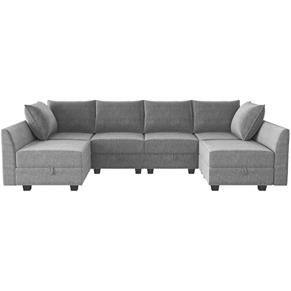HONBAY Convertible Sectional Sofa U Shaped Couch with Reversible Chaise Modular Oversized Couch Sectional Sofa with Ottomans