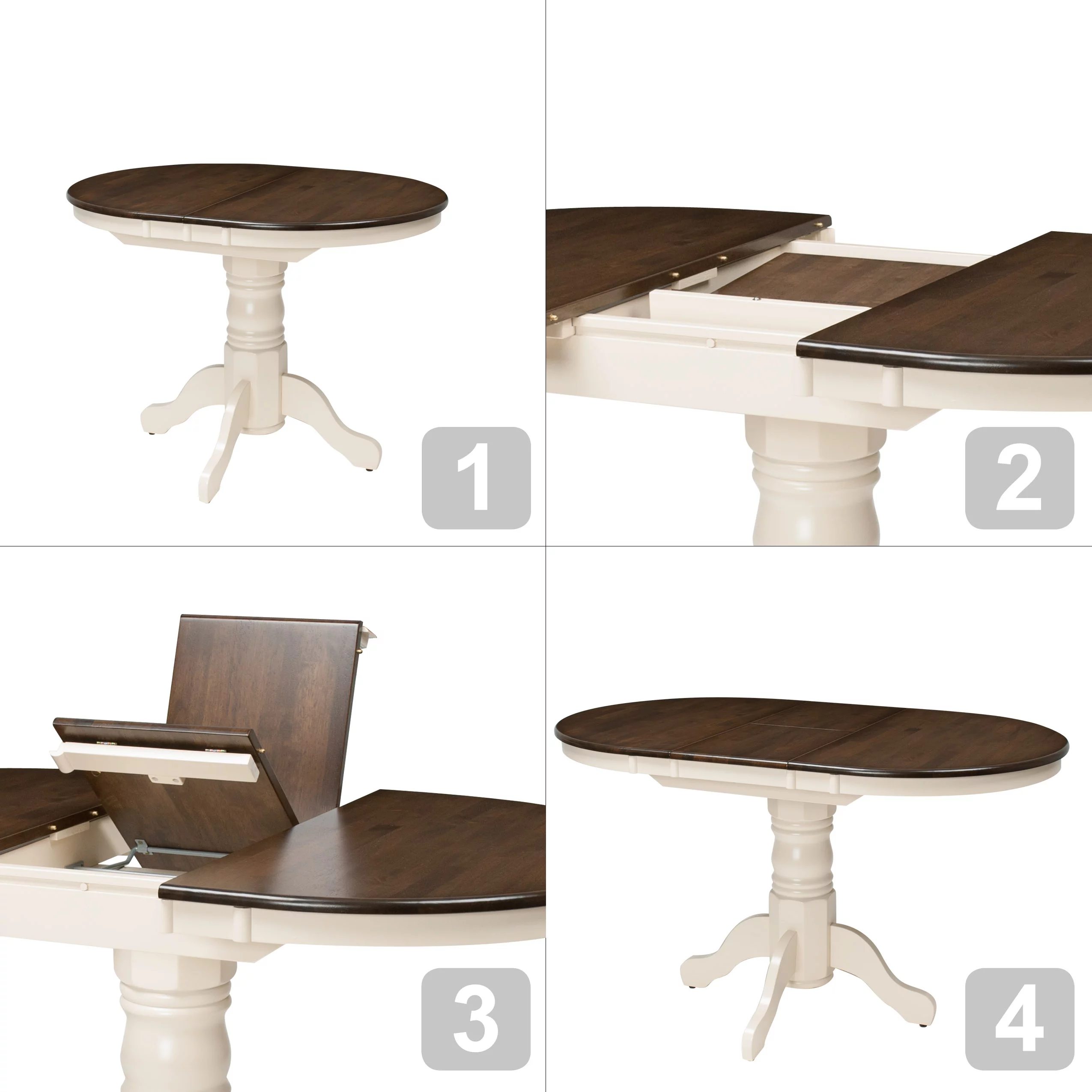 CorLiving Dillon 5 Piece Extendable Dark Brown and Cream Solid Wood Dining Set