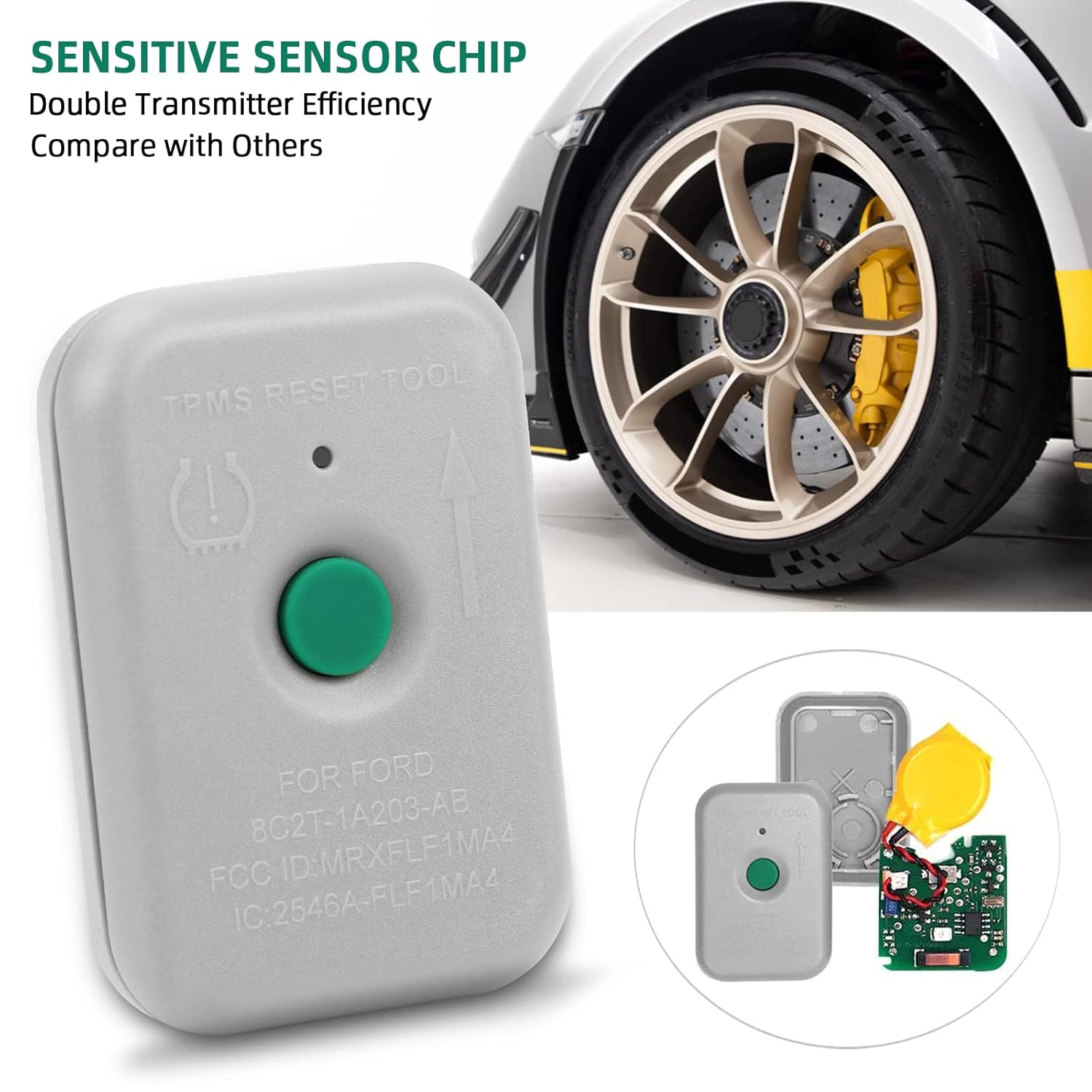 4 Pack Tire Pressure Monitoring System Sensor 315MHz DE8T-1A180-AA TPMS Sensor+ TPMS Relearn Tool Compatible with Ford Focus Fusion F150 CMAX E150