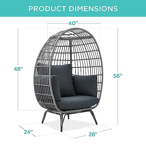 Best Choice Products Wicker Egg Chair, Oversized Indoor Outdoor Lounger for Patio, Backyard, Living Room w/ 4 Cushions, Steel Frame, 440lb Capacity