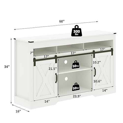 Farmhouse TV Stand for 65+ Inch TV, 34'' Tall Entertainment Center with Sliding Barn Doors