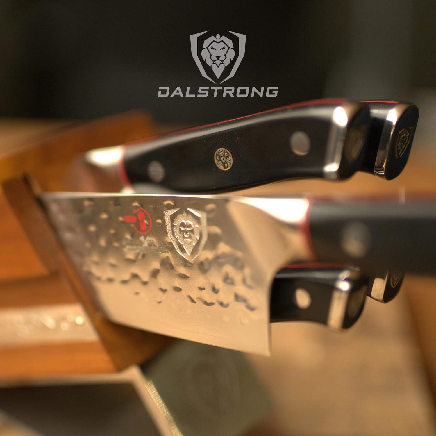 DALSTRONG Knife Block Set - 5 Piece - Shogun Series ELITE - AUS-10V High-Carbon Japanese Steel - Black G10 Handles - Acacia Wood - Damascus