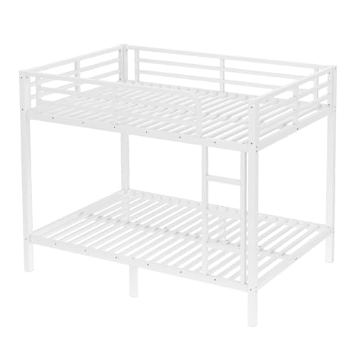 Heavy Duty Bunk Bed Frame with Ladder, Twin XL Over Twin XL Bunk Beds with Safety Guardrails, Adults Bunk Beds with Noise-Reducing Rubber Stoppers