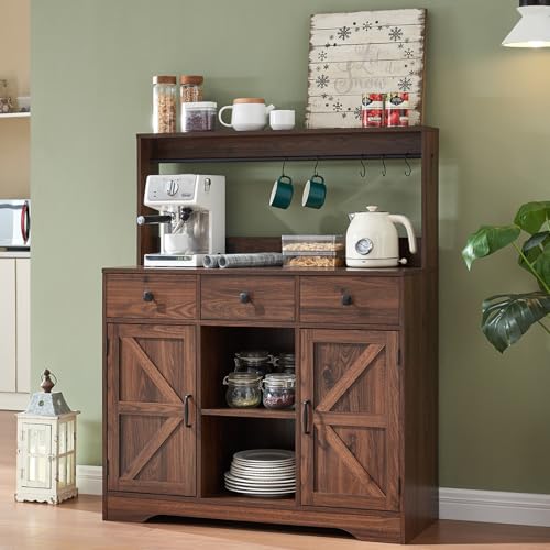 Wnutrees 39" Farmhouse Coffee Bar Cabinet with 3 Drawers and Charging Station