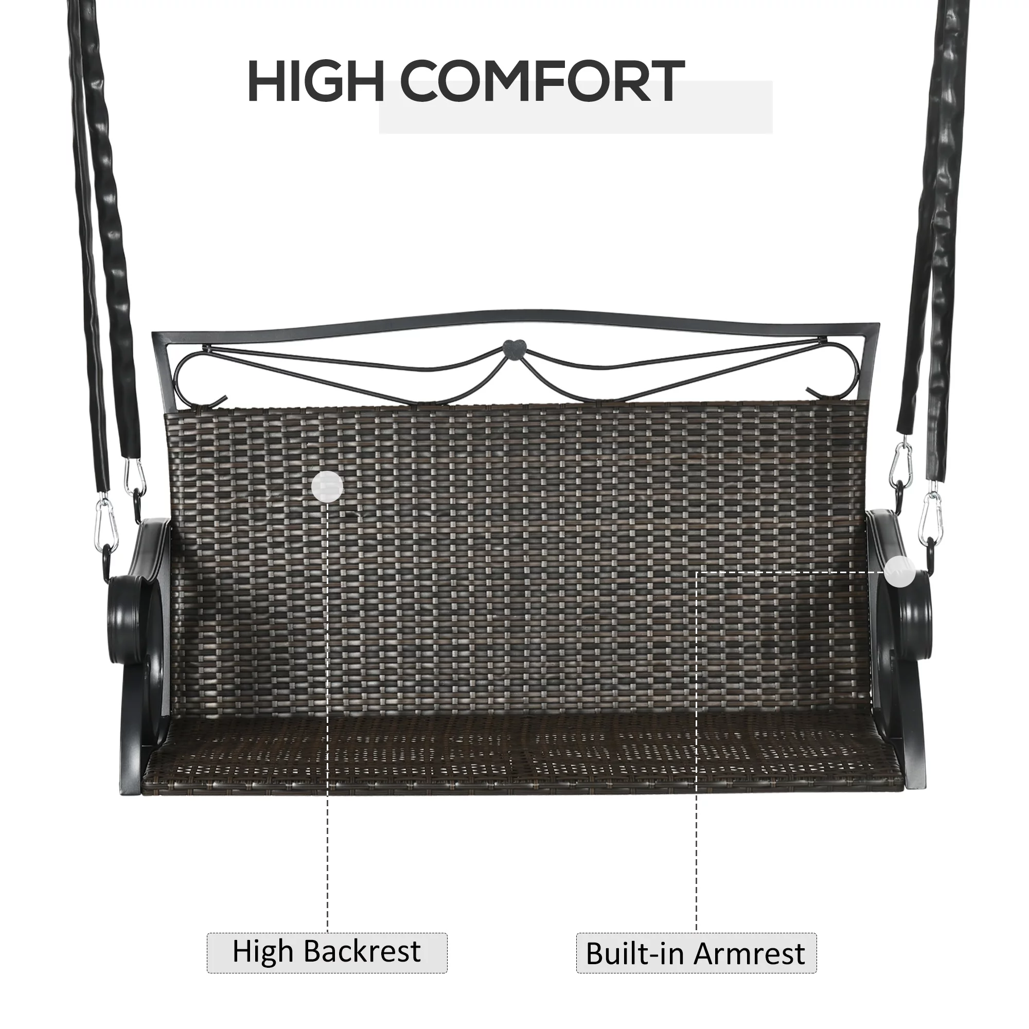 Outsunny 2-Person Wicker Porch Swing, Hanging Swing Bench, Brown