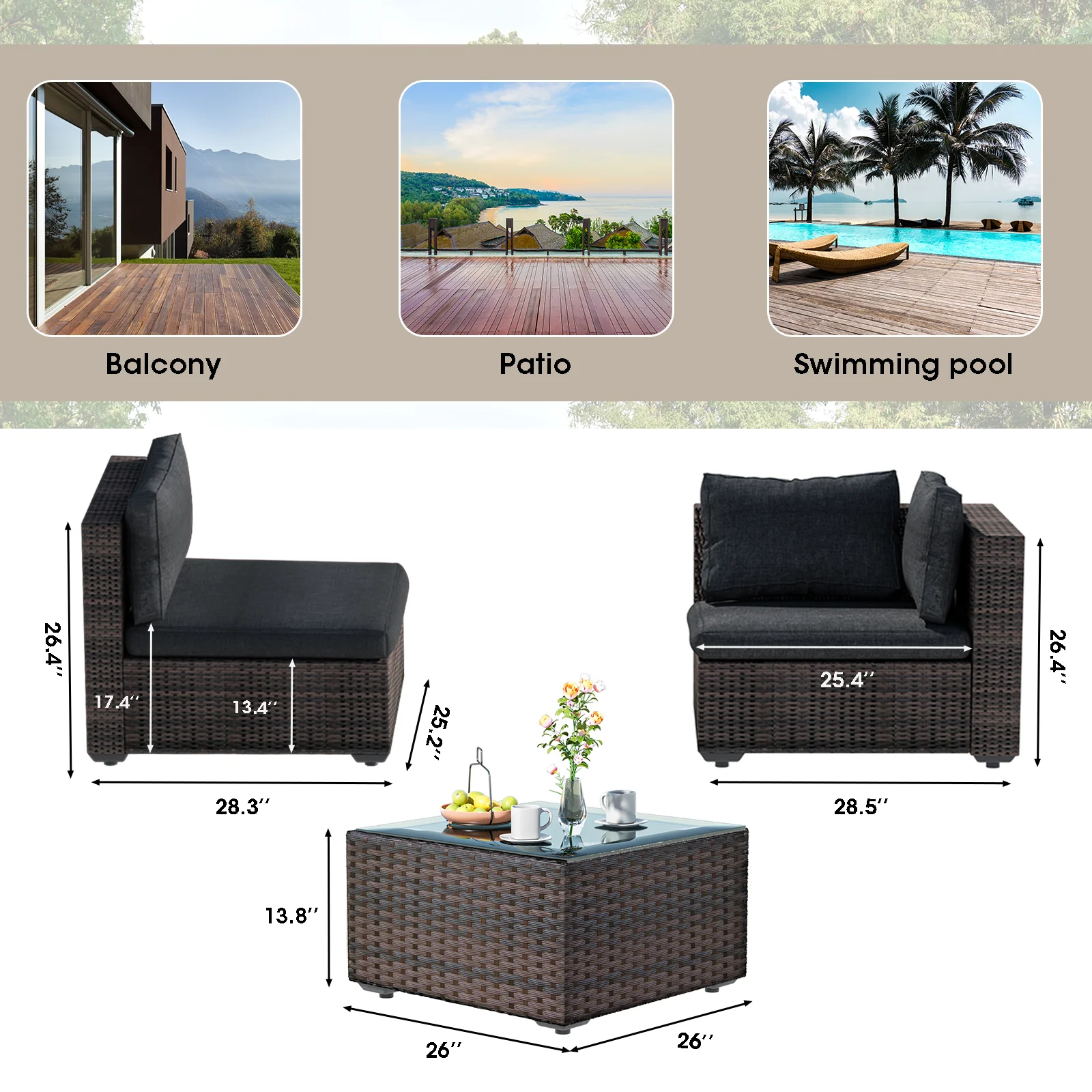 Grezone 7 Patio Outdoor Furniture Wicker Sectional Sofa Couch Lawn Sectional, Black - Radiant Selections