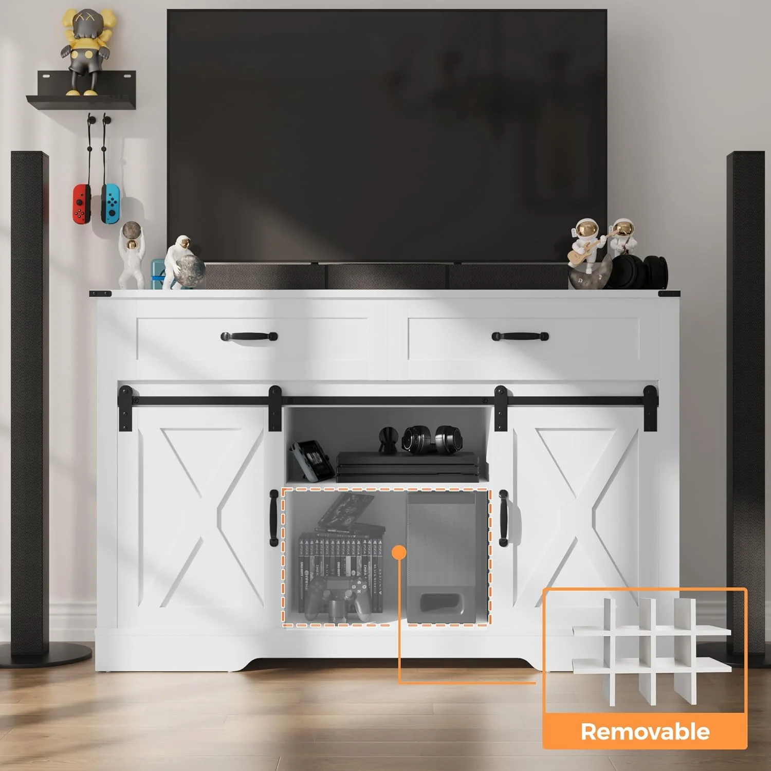 Superjoe 52" Buffet Storage Cabinet Farmhouse Sideboard w/12 Removable Wine Rack & Drawers