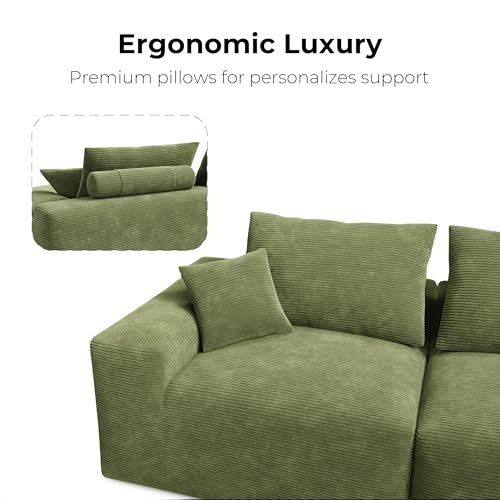 LIKIMIO 120" Modern L-Shaped Modular Sectional Sofa for Living Room, Corduroy Upholstery Green
