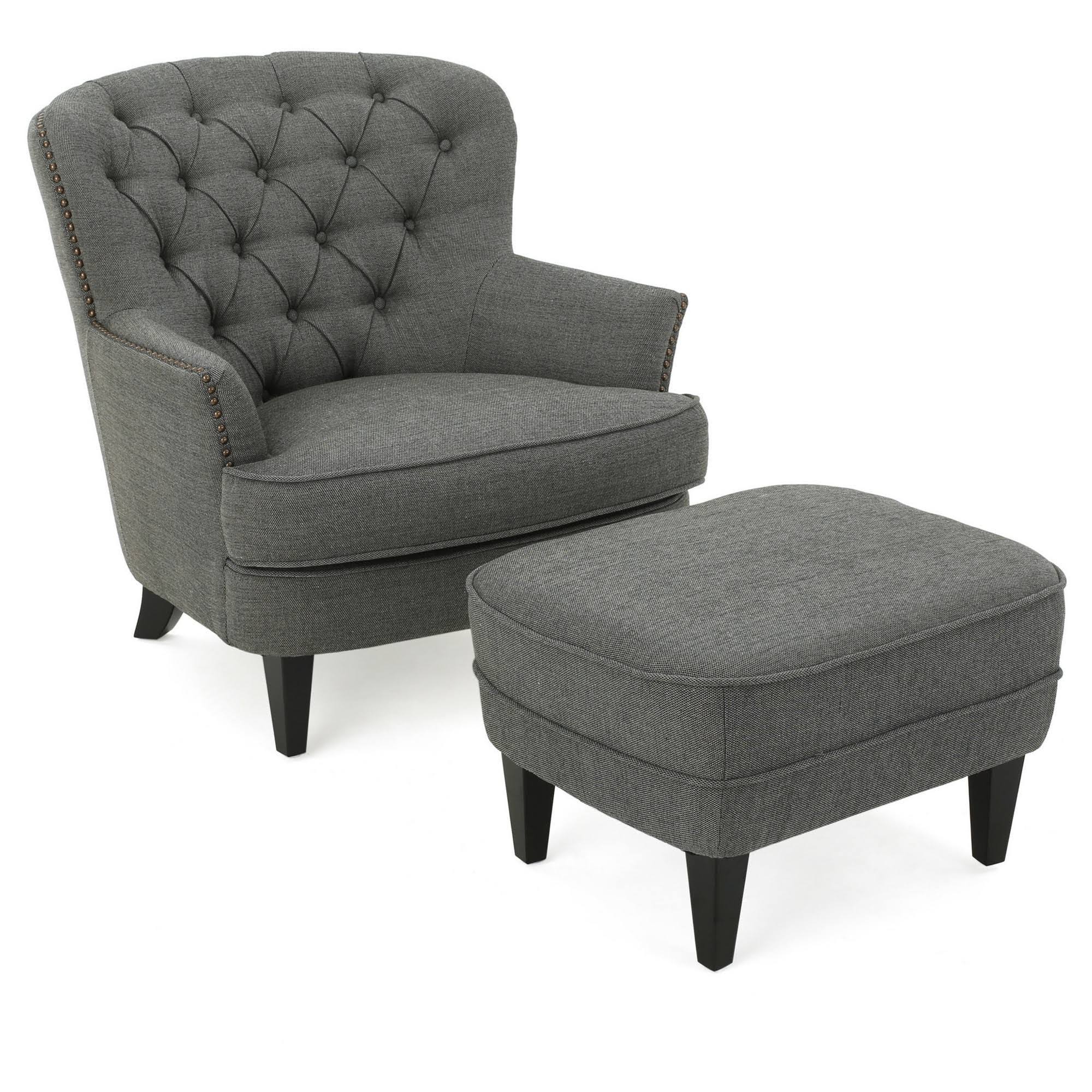 Tafton Tufted Club Chair and Ottoman Gray