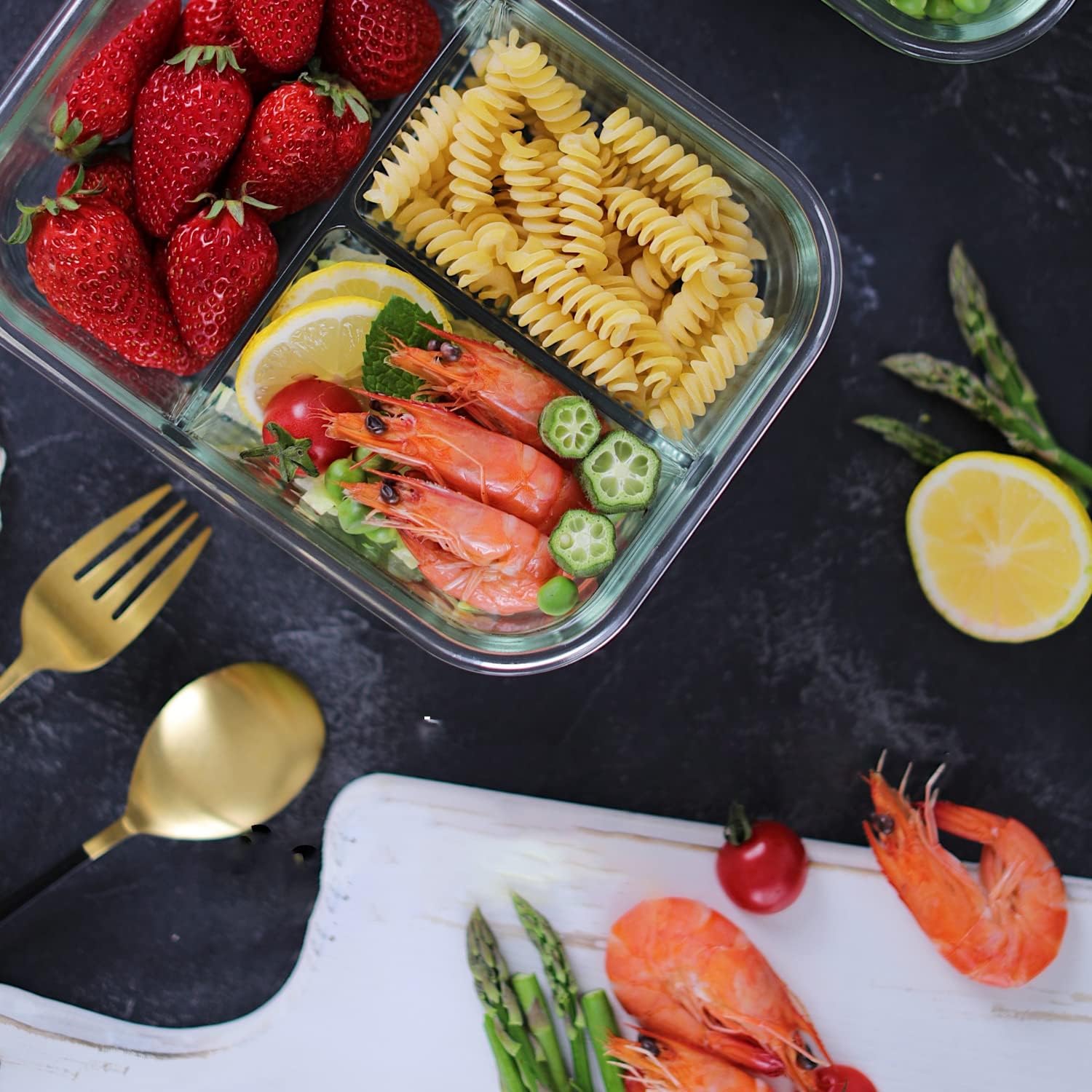 8 packs of 36 oz glass meal preparation container 3 compartments with lid, sealed lunch bento box