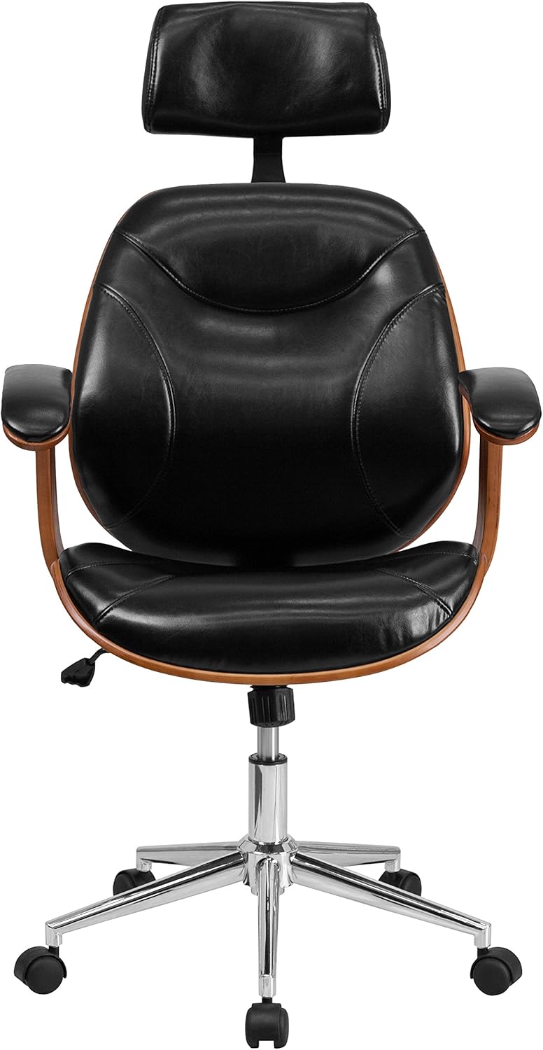 Flash Furniture High Back Black LeatherSoft Executive Ergonomic Wood Swivel Office Chair with Arms