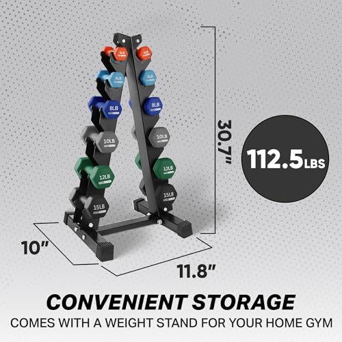 HolaHatha Neoprene Dumbbell Free Hand Weight Set with Rack, Ideal for Home Exercises to Gain Tone and Definition