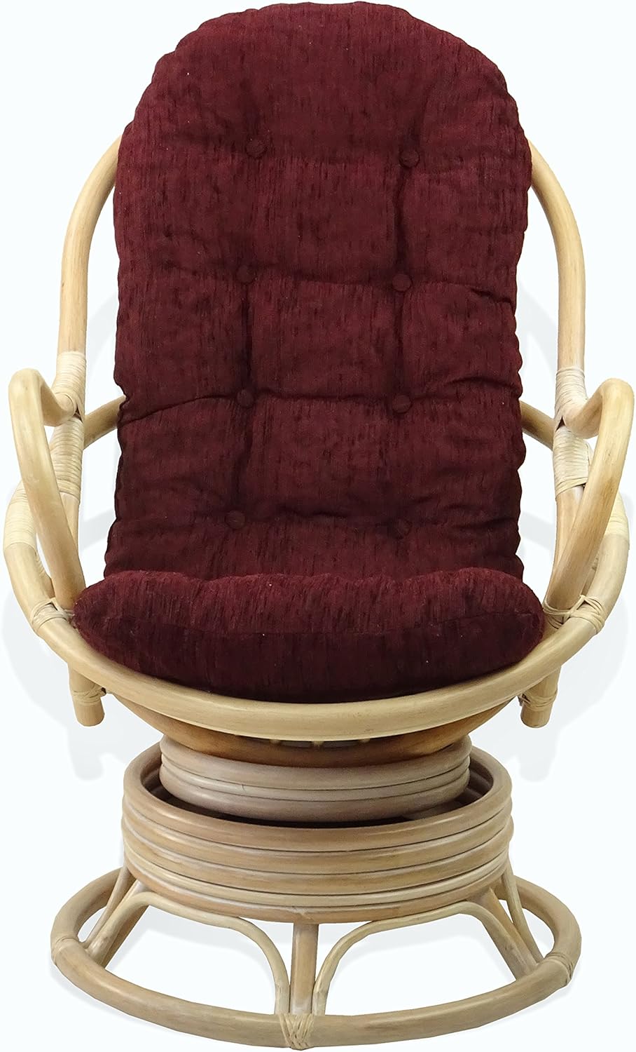 Lounge Swivel Rocking Java Chair Natural Rattan Wicker with Dark Brown Cushion, Cream