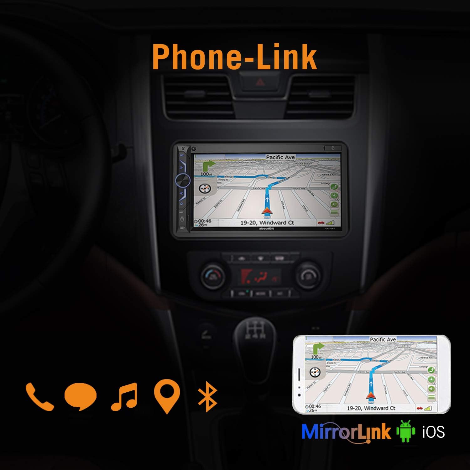 7 inch Double Din Digital Media Car Stereo Receiver,aboutBit Bluetooth 5.0 Touch Screen Car Radio MP5 Player Support Rear/Front-View Camera