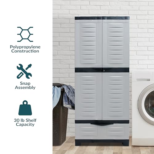 Sunnydaze Lockable Storage Cabinet – Indoor or Outdoor Utility Storage Cabinet with 3 Adjustable Shelves - 57.5" H – Garage, Office, Home