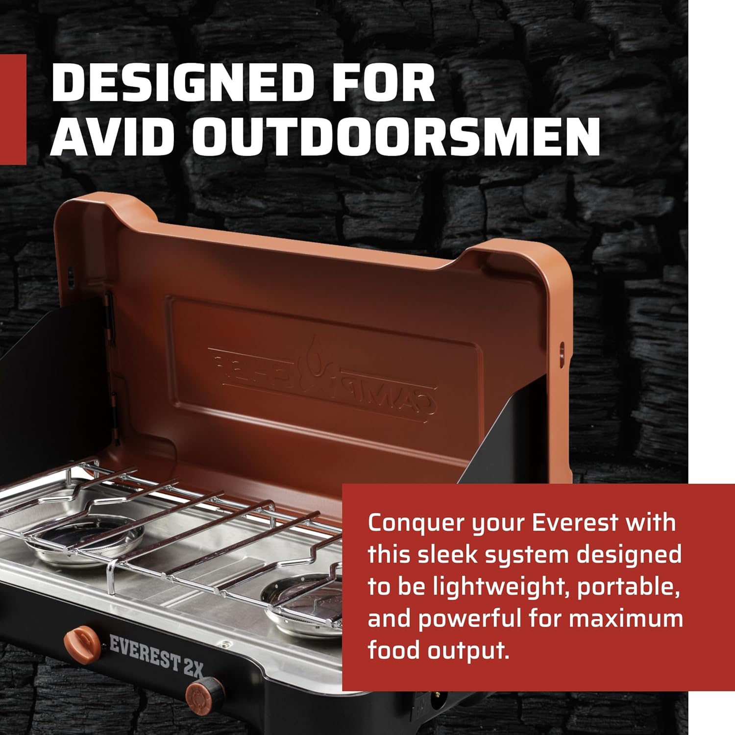 Camp Chef Mountain Series Everest 2X - High Output Two-Burner Camp Stove - Lid Doubles as Windscreen - Portable Cooking Stove - For Outdoor Cooking