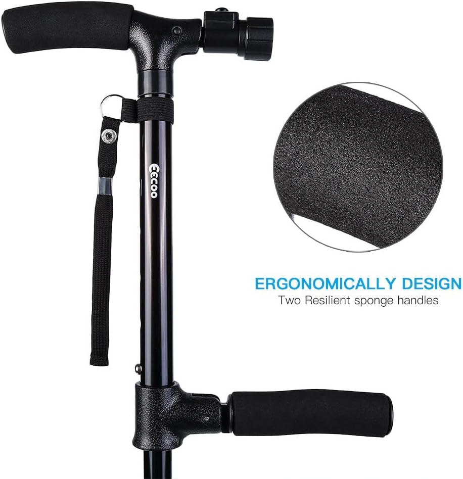 Medical Convenient Two-Handle Walking Cane Lightweight Walking Stick with Adjustable LED Lights and Stable Quad Cane Base Pack of 2