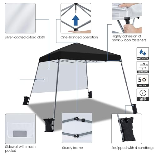 Topeakmart 10 x 10ft Pop-Up Canopy Tent, Portable Instant Shelter Tent with Sun Shade Wall, Outdoor Canopy with Bonus Backpack Bag for Family Trip