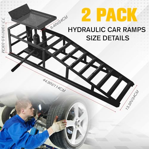 2PCS Hydraulic Car and Truck Service Ramps,11023 Lbs (5 Tons) Capacity, Portable Lifts Ramps for Oil Changes, Adjustable Lift Height 9.8" to 16.21"