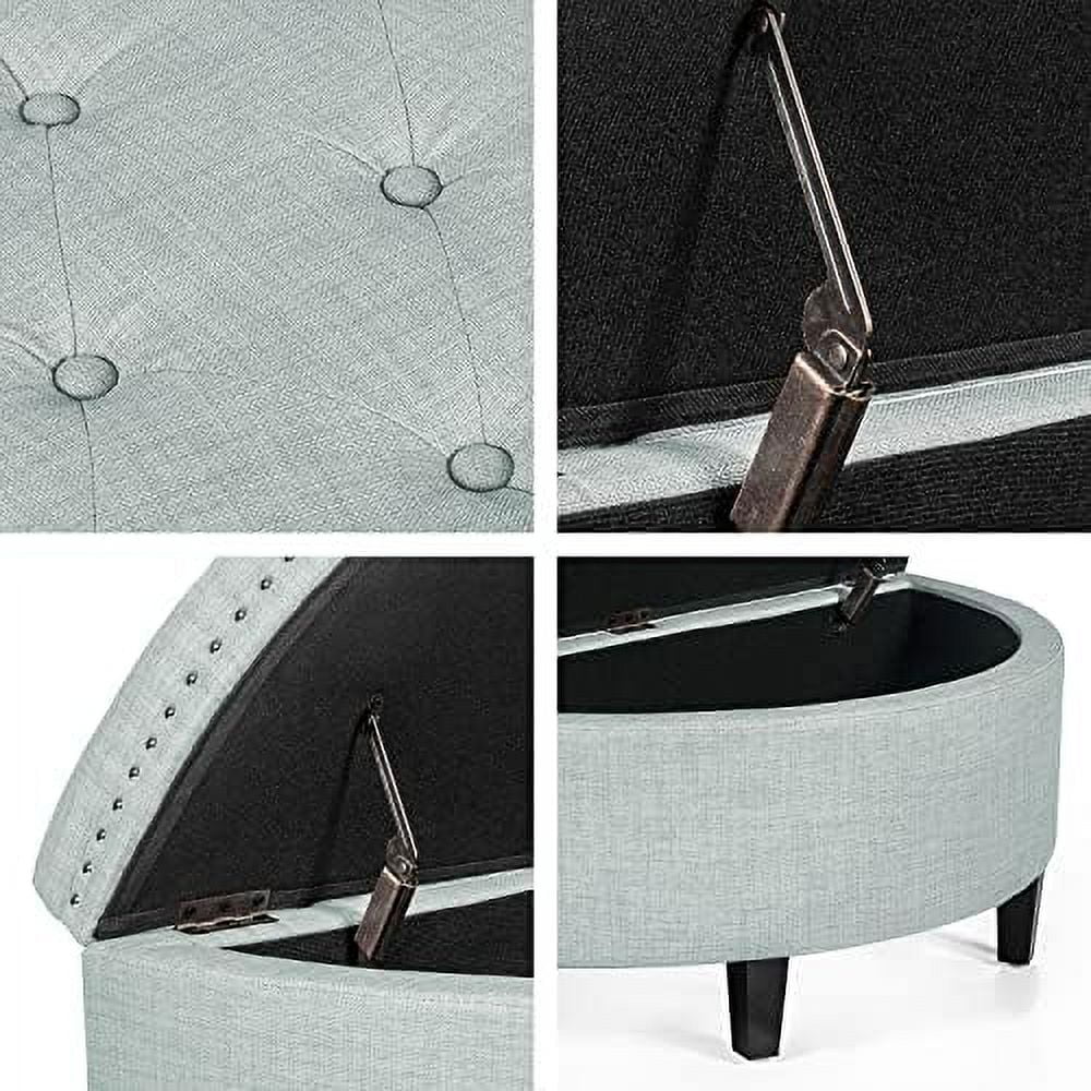 TJUNBOLIFE Bench PU Leather Half  Button Tufted  Ottoman with   Coffee Table for Living Room Bedroom Entryway (Grey)