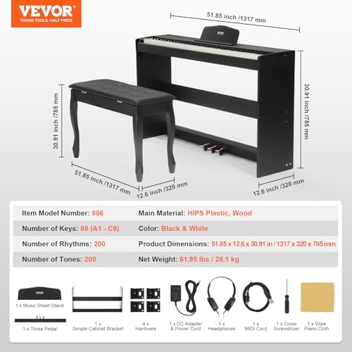 VEVOR Weighted Digital Piano, 88 Key Fully Weighted Keys