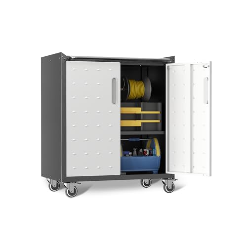 Metal Garage Storage Cabinet with Wheels,Locking Rolling Tool Cabinet with Drawers and Shelves for Home, Office, Garage & Workshop