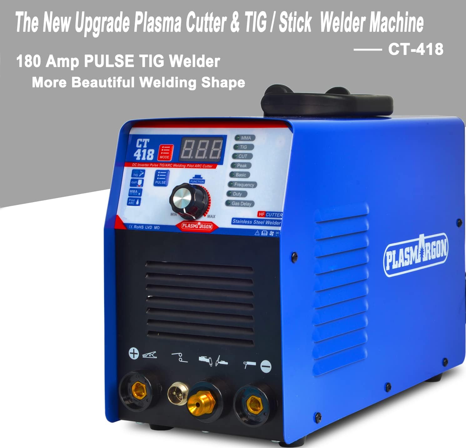 Plasma Cutter TIG Welder (Pulse) Stick Welder - CT418 3 in 1 Combo Welding Machine, 180A Pulse TIG/Arc Welding, 40A Plasma Cutting