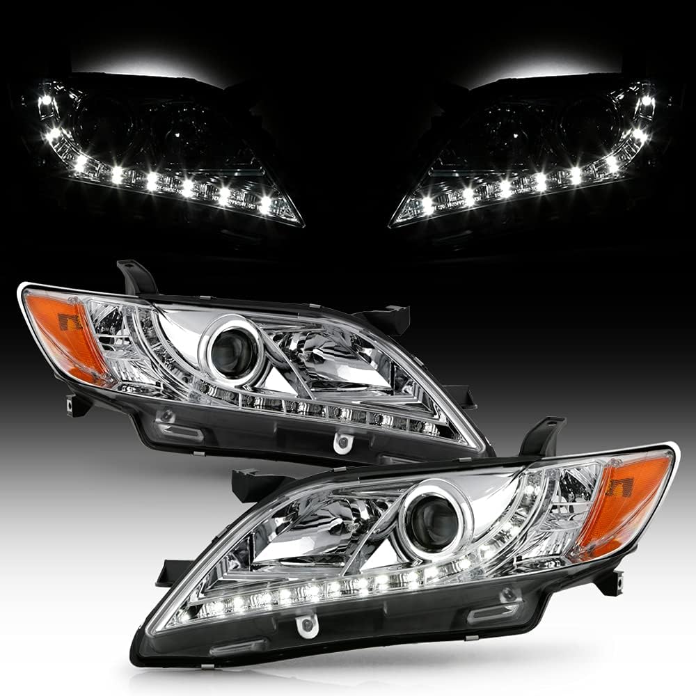 ACANII - For 2007-2009 Toyota Camry LED DRL Running Black Housing Projector Headlights Headlamps, Driver & Passenger