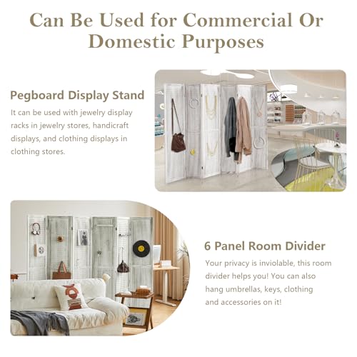 4 Panel Room Dividers and Folding Privacy Screens, 5.6Ft Wooden Pegboard Display, Privacy Dividers for Bedroom