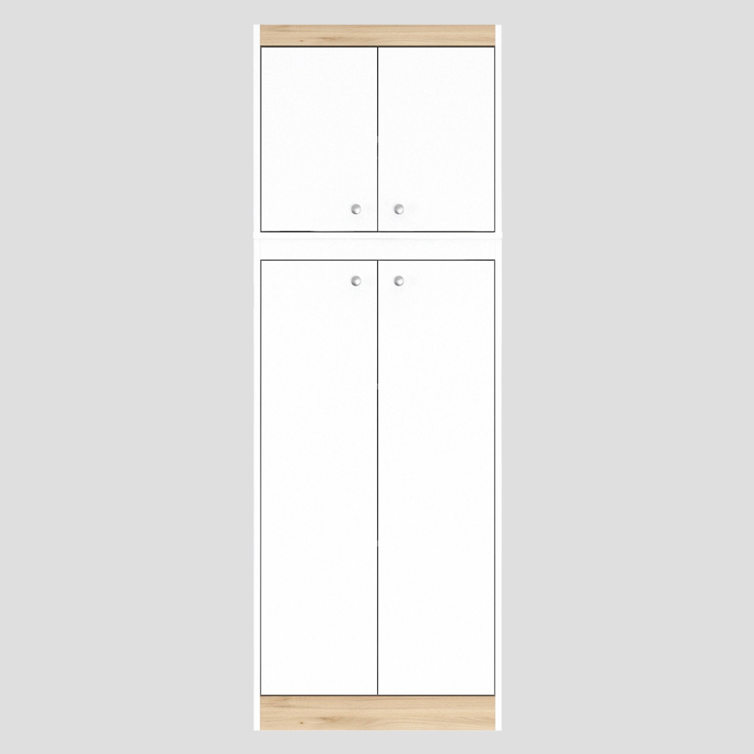 Inval Galley Kitchen/Microwave 4-Door Storage Cabinet, White u0026 Vienes Oak