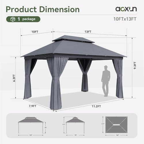 AOXUN Outdoor Gazebo for Patio 10x12, Metal Frame Canopy with Double Roofs